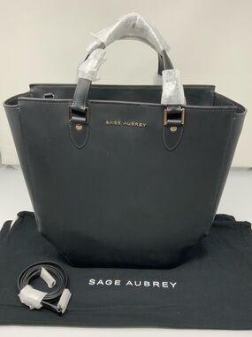Sage Aubrey Lordes Black Leather Tote Bag Structured Carryall